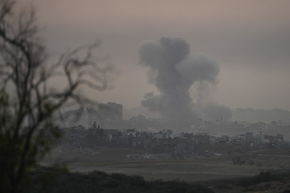 Smoke rises following an Israeli bombardment in the Gaza Strip.