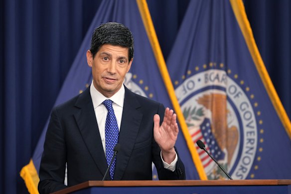 Federal Reserve Board Chairman Kevin Warsh speaks at a news conference following the decision.