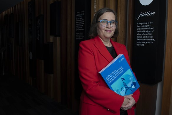 Sex Discrimination Commissioner Kate Jenkins launches the report on Tuesday.