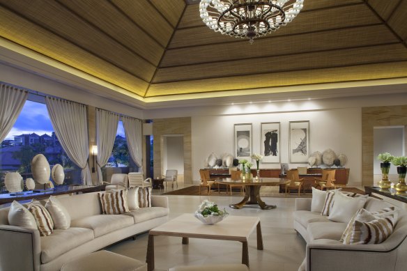 Sophisticated, neutral tones set the tone in the lobby.