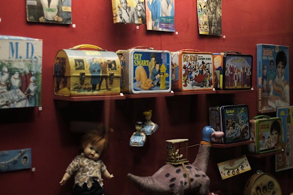 A MOMI toy and lunchbox display.