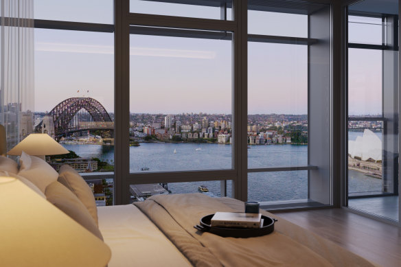 An artist’s impression of a master suite in Lendlease’s One Circular Quay project, due to be completed by 2026.