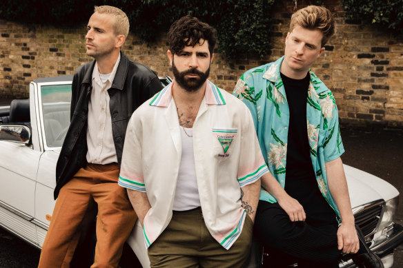 Jimmy Smith, Yannis Philippakis and Jack Bevan of British indie outfit Foals.