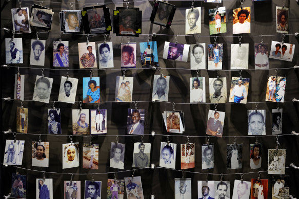 Photographs of Rwandan genocide victims on display at the Kigali Genocide Memorial.