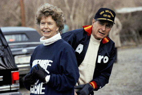 President George HW Bush pictured with his sister, Nancy Ellis, in 1990. 