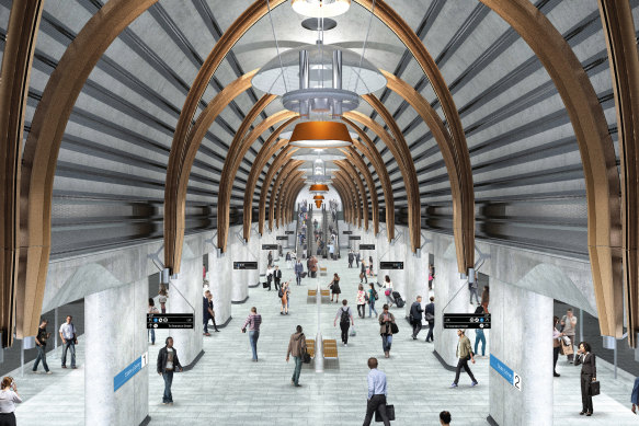 An artist's impression of what the finished platform will look like at State Library Station.