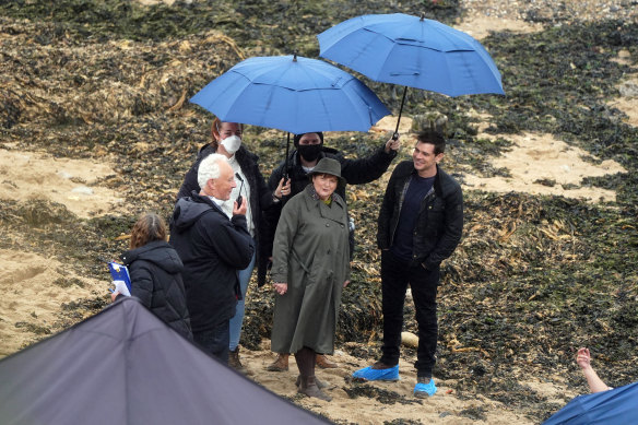 Brenda Blethyn, who plays DCI Vera Stanhope, and Kenny Doughty, who plays DS Aiden Healy, on set at Tynemouth.
