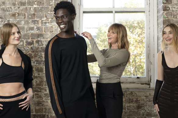 Nagnata designer Laura May Gibbs with models (left to right) Hannah Alford, Amath Fall and Josafina Paddison before her intimate runway presentation before the official start of Australian Fashion Week.