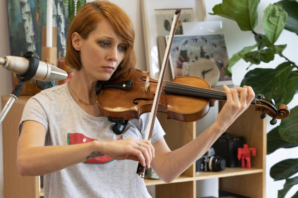 ACO violinist Maja Savnik plays in her home studio.