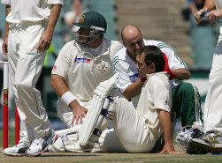 A check-up after a delivery struck Langer's head in Johannesburg, 2006.