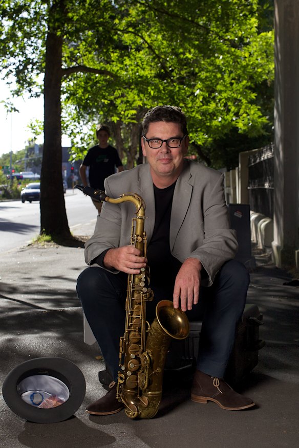 Valentine with his sax in Woollahra in 2013.