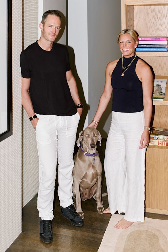 With wife Aimee, who went to the same school as Gurner, and their Weimaraner Nahla.