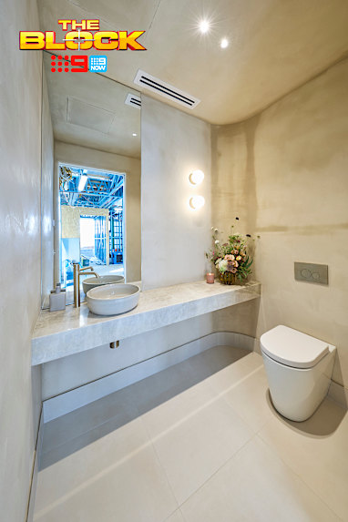 EMBARGO 16/08/2026 The Block 2026 Courtney and Sev Week 2 Family Bathroom Reveal