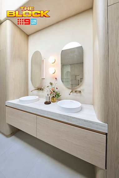 EMBARGO 16/08/2026 The Block 2026 Courtney and Sev Week 2 Family Bathroom Reveal