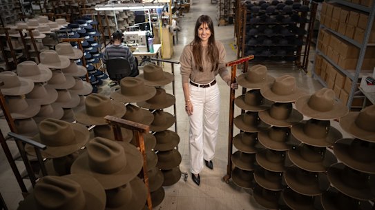 Akubra chief executive Natalie Culina withe iconic slouch hats made for the Australian Defence Force.