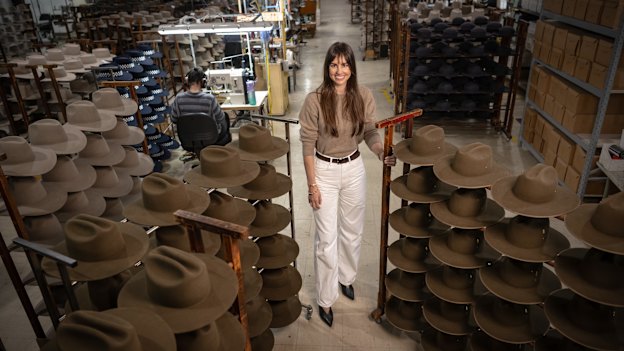 Akubra chief executive Natalie Culina with the iconic slouch hats made for the Australian Defence Force.