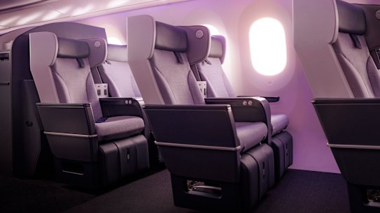 New premium economy seats with the 787 cabin revamp. The seats include head wings for privacy; they also house a reading light.
