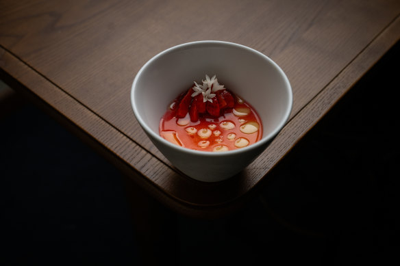 Buttermilk panna cotta with strawberries.
