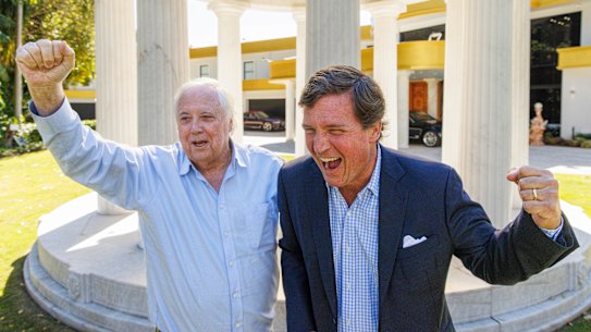 Tucker Carlson and Clive Palmer in Brisbane on Wednesday.