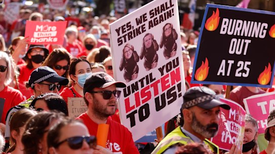 NSW teachers rallying for better pay in NSW last week.
