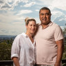 Toutai Kefu with his wife Rachel at their Brisbane home. 