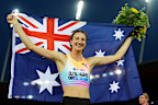 Nicola Olyslagers celebrates her win.