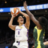 Liz Cambage takes a shot for the Los Angeles Sparks in May 2022.