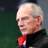 Wayne Bennett eyes off the media during a tense press conference in 2014.
