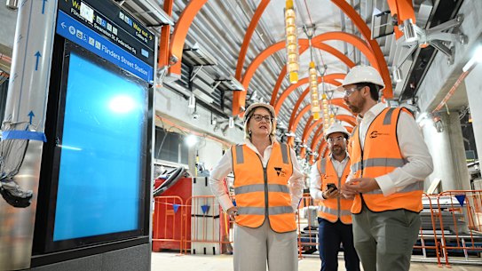 Premier Jacinta Allan at the Metro Tunnel site on Thursday inspecting the project.