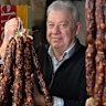 Joe Morello with salamis made by Veneto Club staff.
