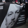 Stella Assange, wife of Julian Assange, starts a march to Downing Street with protesters at the end of a two-day hearing at the Royal Courts of Justice in London.