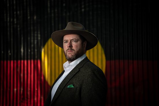 The Age, News, 20/12/2021, photo by Justin McManus. Marcus Stewart from the First People’s Assembly who has been speaking about raising the age of criminal responsibility to 14.
