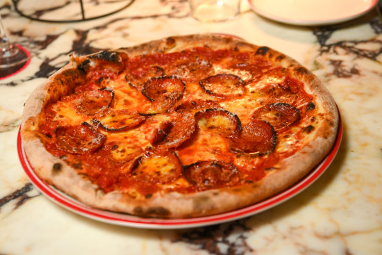 Louey’s pepperoni pizza is described as “fully loaded, very cheesy”.