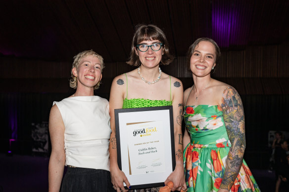 Dash Rumble from Pilot and Such and Such, Sommelier of the Year Caitlin Baker from Such and Such, and Young Chef of the Year finalist, Pilot chef Noora Heiska.