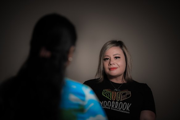 Tara Fry only learnt the devastating truth of her family history since her grandfather died nine years ago.
Growing up, her pop always told her that his mother had never wanted him, that she had dumped him into a state boys’ home. After he died, people began to come forward with accounts of how he’d been forcibly removed, aged 10, from an Aboriginal mission as part of the stolen generations. Fry, a Ngemba and Ngiyampaa woman from NSW, who was born in Victoria, has been a “truth receiver” with Yoorrook, helping Indigenous Victorians share their experiences with the commission.