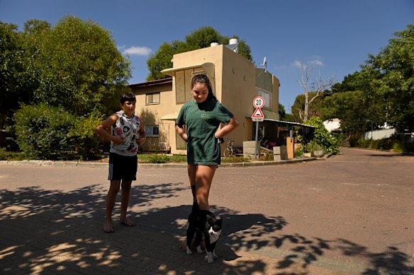 Children in the almost deserted Kibbutz Be’eri, which was one of the worst hit in the October 7 Hamas attacks on southern  Israel.