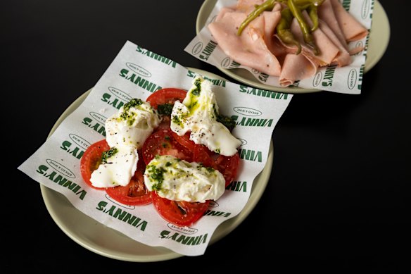 Buffalo mozzarella with tomato and basil.