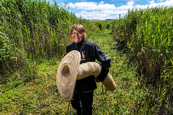 Aunty Eileen Alberts of Heywood  weaves baskets the Gunditjmara people have used for thousands of years to trap fish and eels in aquaculture waterways they had built on the Budj Bim lava country. Her aunt, Aunty Connie Hart, taught her the craft of basket-weaving – forbidden on Lake Condah Mission – she’d learnt from older women practising in secret. Aunty Eileen has taught basket-weaving to her daughters and hundreds of others. Her great-great-grandparents Johnny (Kangatong) and Sarah Dawson survived the massacres of Indigenous people as pastoralist James Dawson gave them refuge and employment. In turn, they took his name when they married. Dawson introduced Johnny to famed Austrian artist, Eugene von Guerard, who taught him to paint. Johhny Dawson’s works are held in galleries and museums.