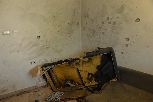 The secure room in the home of Avida Bahar, who was shot and lost his right leg during the October 7 Hamas attack in Kibbutz Be’eri. His wife, Dana, and son, Carmel, were shot dead and his daughter, Hadar, was wounded.