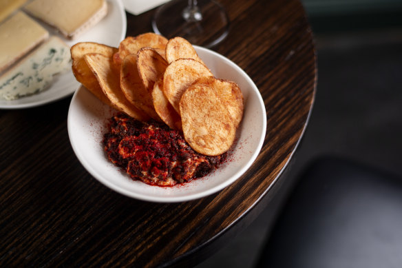 The yellowfin tuna with capers and house-made potato crisps at Spon.