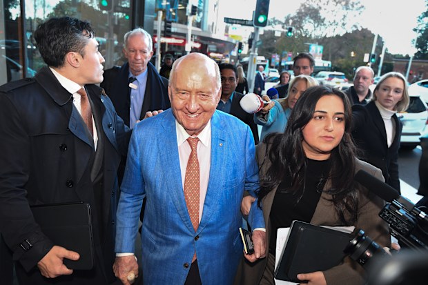 AFR Sydney. Story- Alan Jones trial at Downing Centr Courts, Sydney. Photo shows, Alan Jones pictured leaving the court. Photo by Peter Rae. Tuesday 4 August 2026