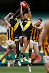 Shai Bolton takes a big pack mark.