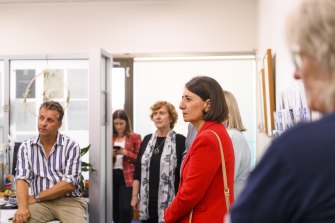 NSW Premier Gladys Berejiklian visits a fire recovery centre in Moruya on Tuesday.