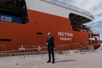 Scott Morrison launched Australia’s new icebreaker Nuyina in Hobart in December. 