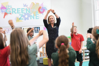 Nicola Smith, deputy headmistress in Elsternwick, with 3rd grade students in the “green zone” including classrooms