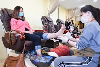 Yael Schwartz gets her nails done at Port Melbourneâ€™s Golden Nail Care after lockdown.