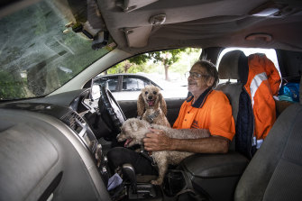 Wisemans Ferry resident Jim Davis is living in his car with his dogs Princess and Patches.