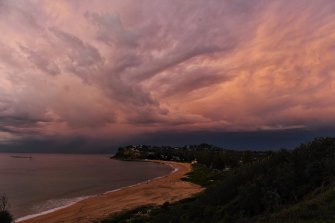 Dawn at Newport on Tuesday as showers move up the coast with a cold southerly wind.