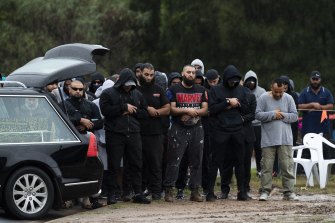 Mouners attend Mahmoud “Brownie” Ahmad funeral at Rookwood cemetery. Ahmad was shot dead outside a Greenacre property in April.