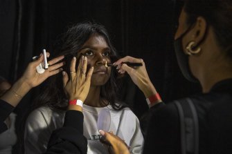 Backstage action at the First Nations Show, Australian Fashion Week 2021 at Carriageworks.